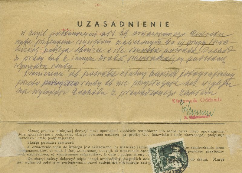 KKE 5533a.jpg - Dok. Decyzja odmowna Prezydium Wojewódzkiej Rady Narodowej dla Michała Katkowskiego w sprawie renty, Olsztyn 15 II 1958 r.